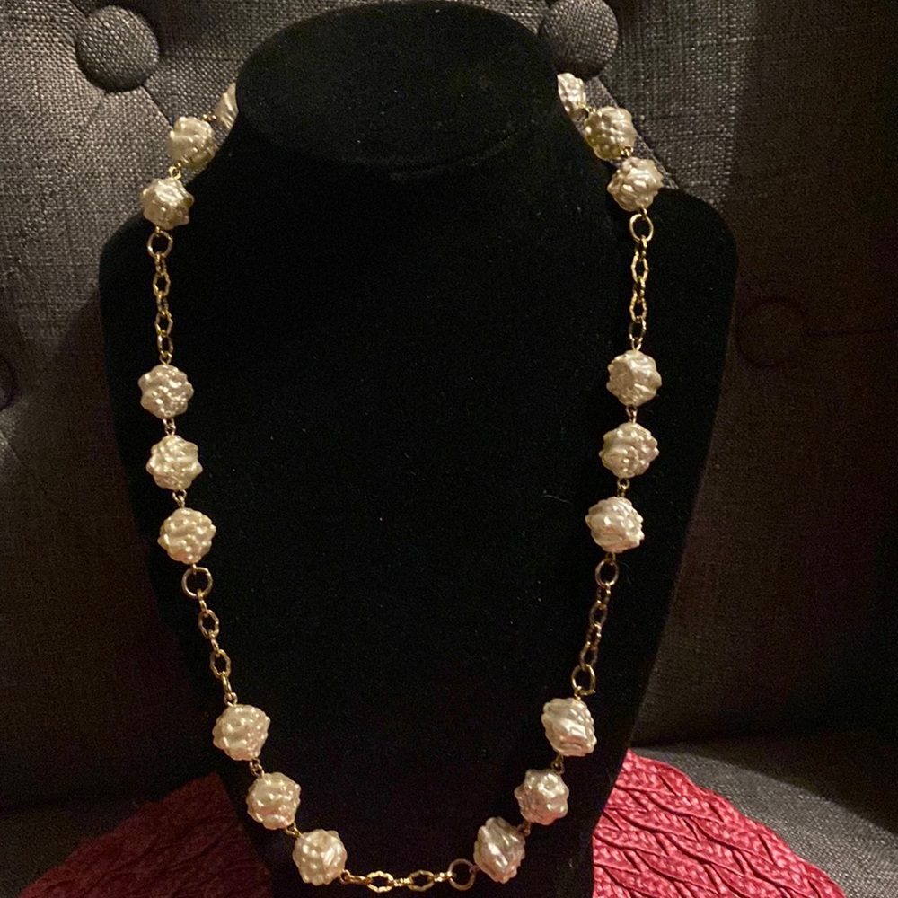 Faux baroque pearls on gold tone chain